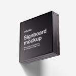 3 Showcases of Square Wall Signboard Mockup