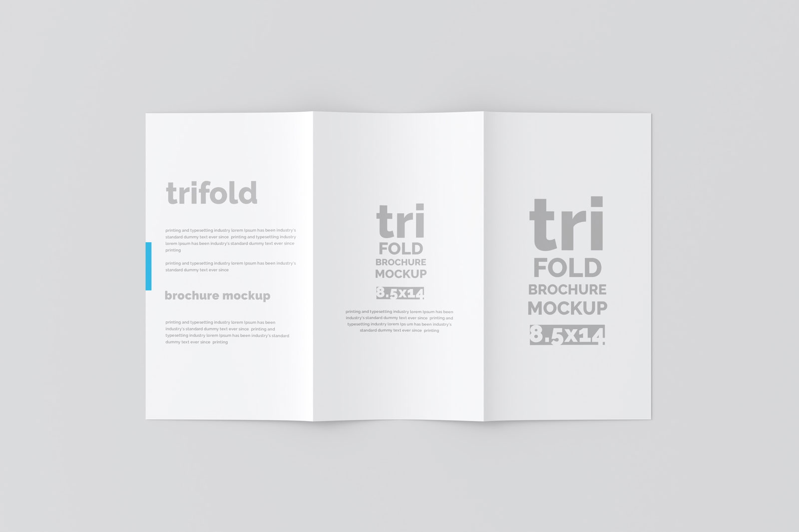 Free 3 Showcases of Trifold Brochure Mockup PSD Template