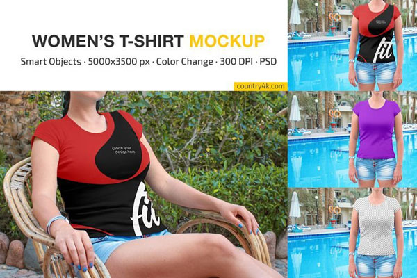 3 Showcases of Women’s Slim Fit T-Shirt Mockup
