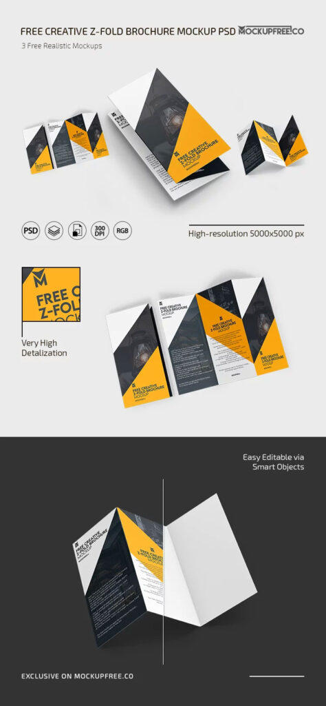 3 Showcases of Z Fold Brochure Mockup