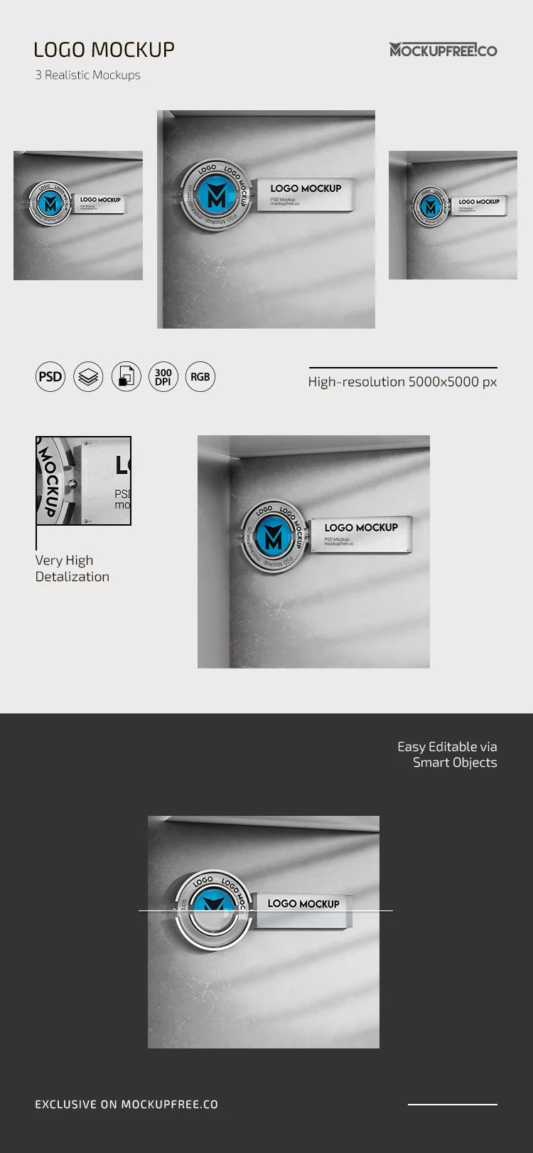 Free 3 Sights of 3D Logo Mockup PSD Template