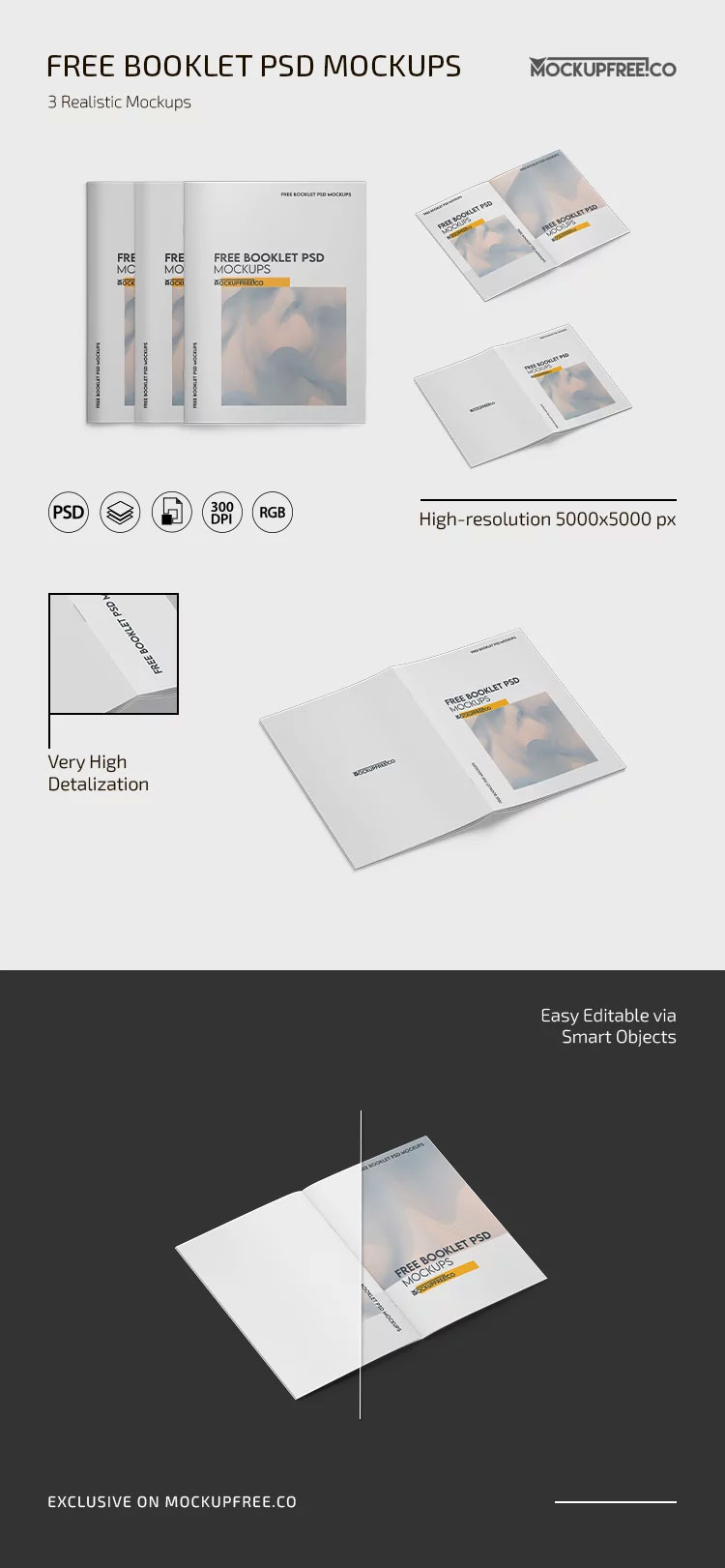 Free 3 Sights of Booklet Mockup PSD Template