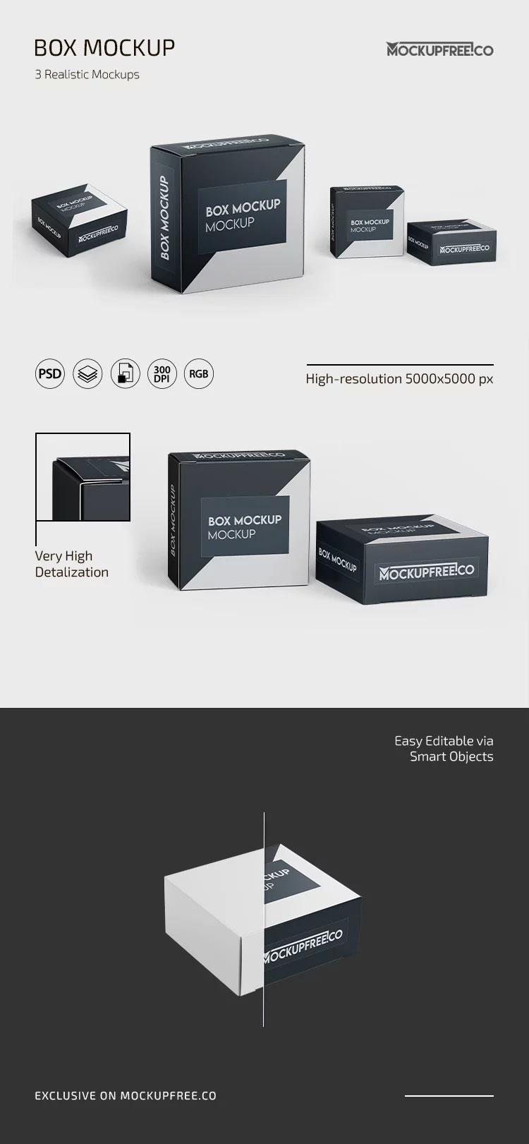 Free 3 Sights of Box Mockup PSD Template
