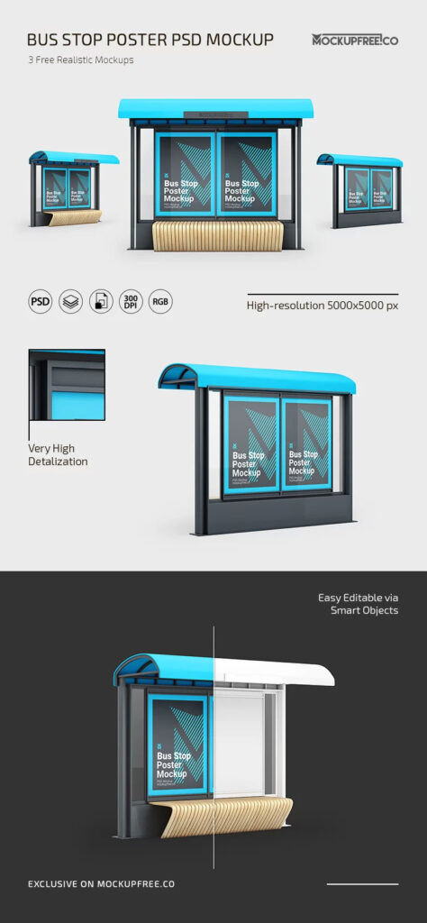 3 Sights of Bus Stop Poster Mockup