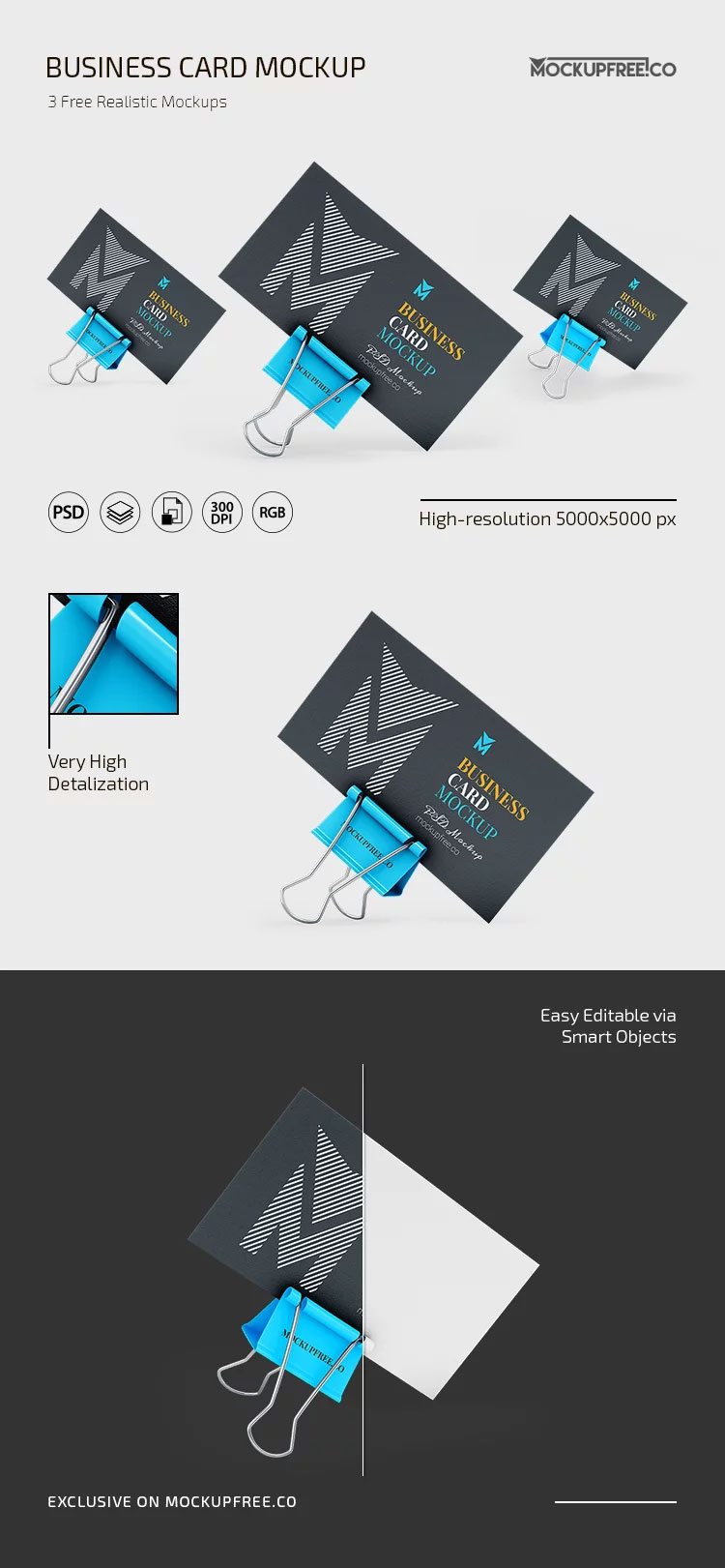 Free 3 Sights of Business Card Mockup PSD Template