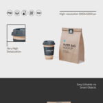 3 Sights of Coffee Paper Bag Mockup with Cup