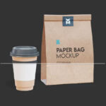 3 Sights of Coffee Paper Bag Mockup with Cup