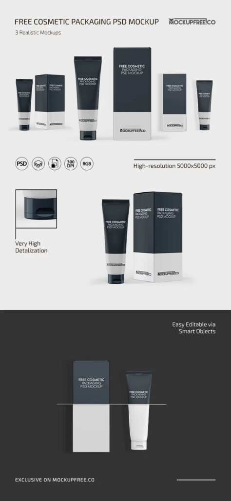 3 Sights of Cosmetic Packaging Mockup