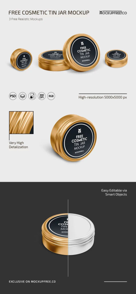 3 Sights of Cosmetic Tin Jar Mockup