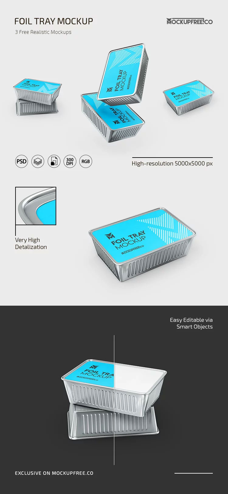 Free 3 Sights of Foil Tray Mockup PSD Template