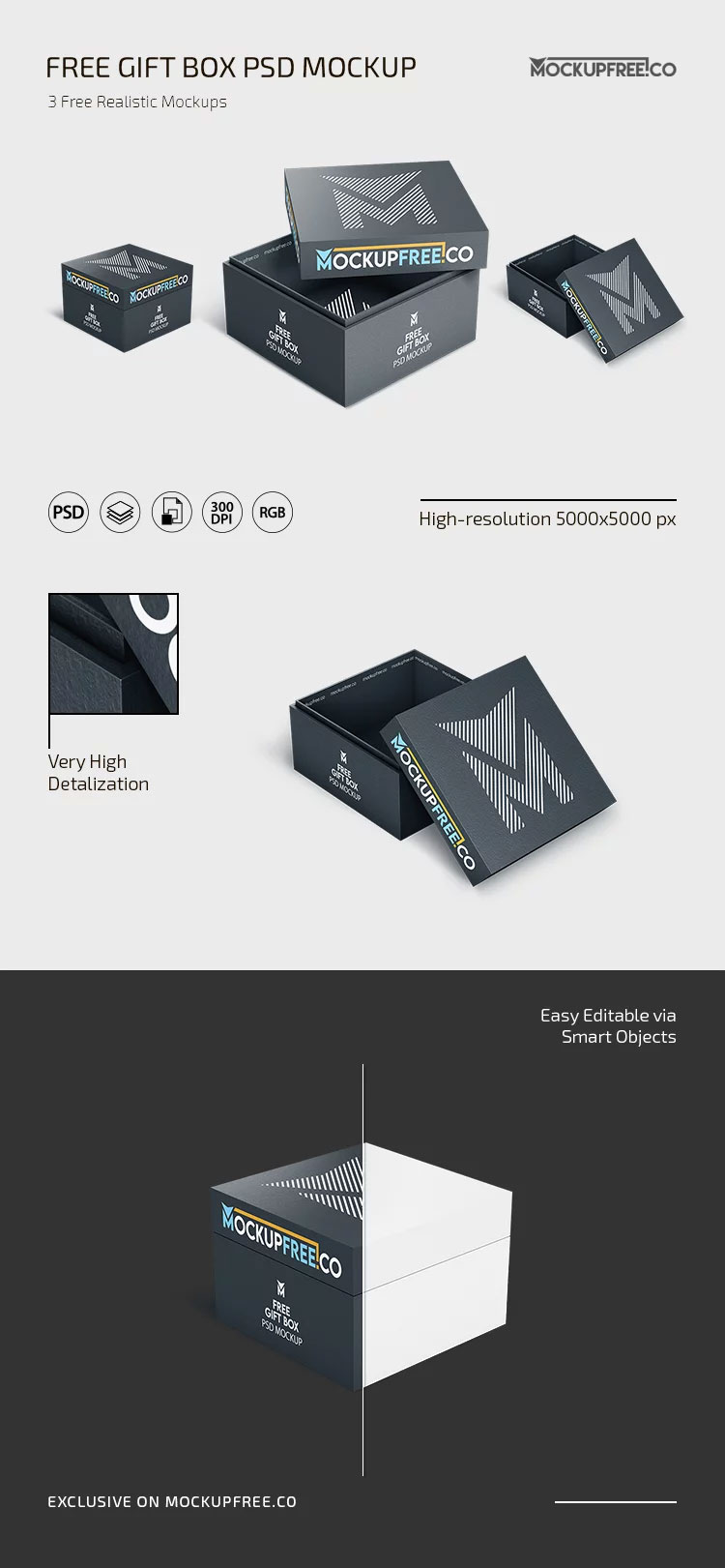 Free 3 Sights of Gift Box Mockup PSD Template