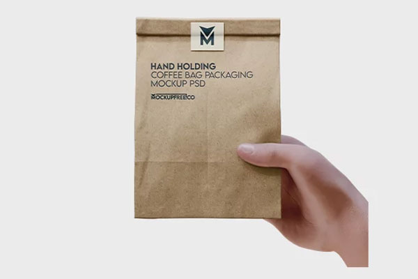 3 Sights of Hand Holding Paper Coffee Bag Mockup