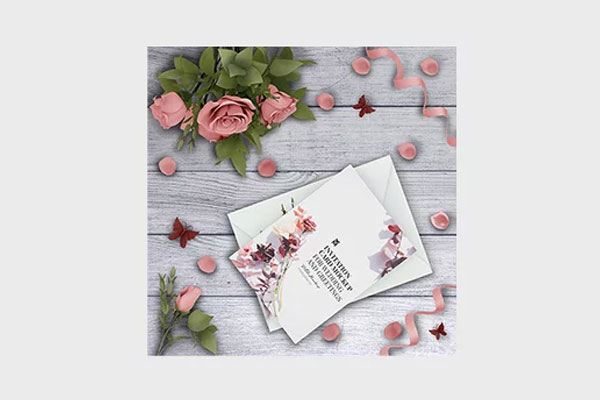 3 Sights of Invitation Card Mockup with Petals