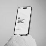 3 Sights of iPhone 15 Pro Mockup with White Rock
