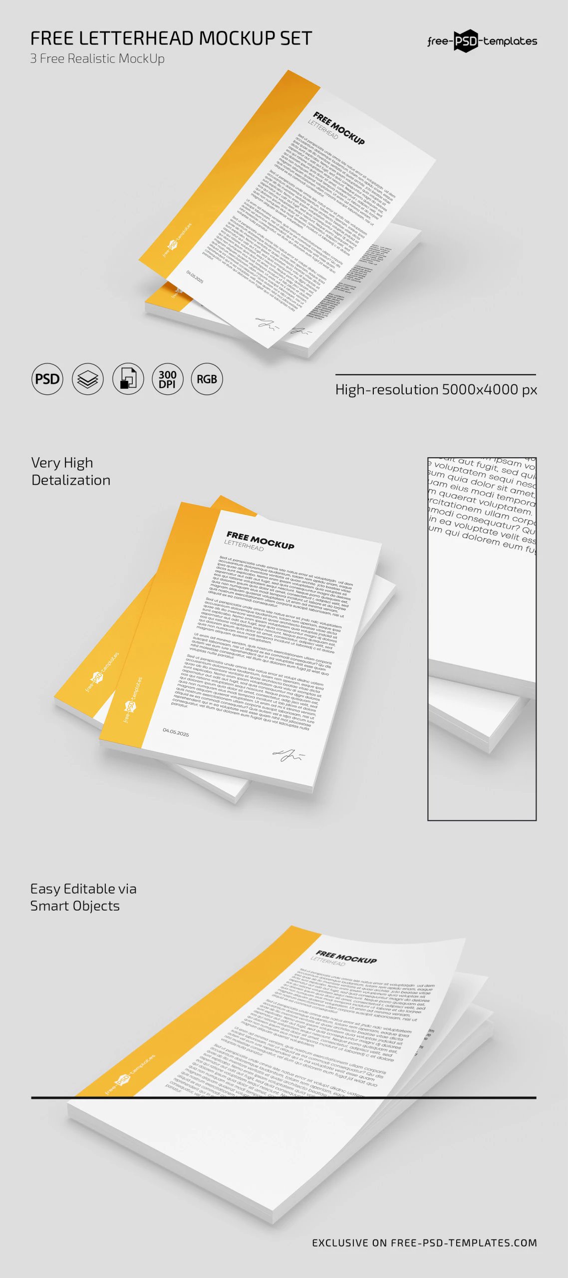 3 Sights of Letterhead Mockup FREE PSD