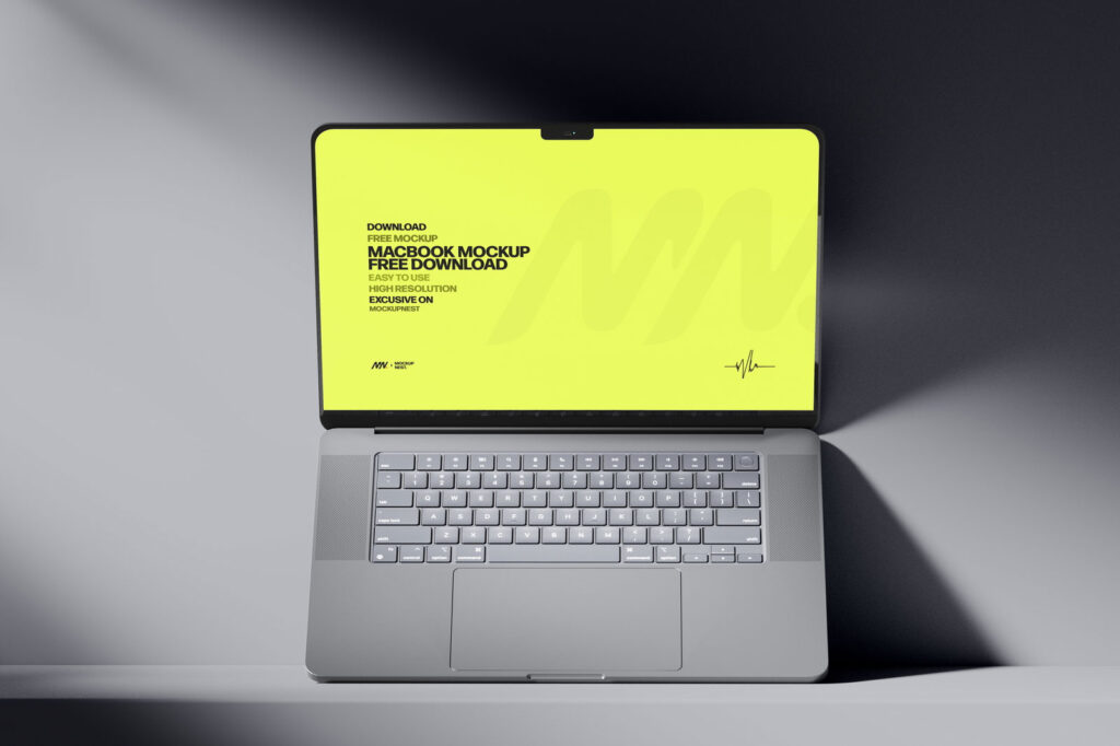 3 Sights of MacBook Pro Mockup in Dark Light