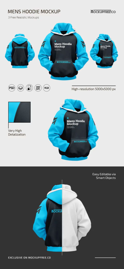 3 Sights of Mens Hoodie Mockup