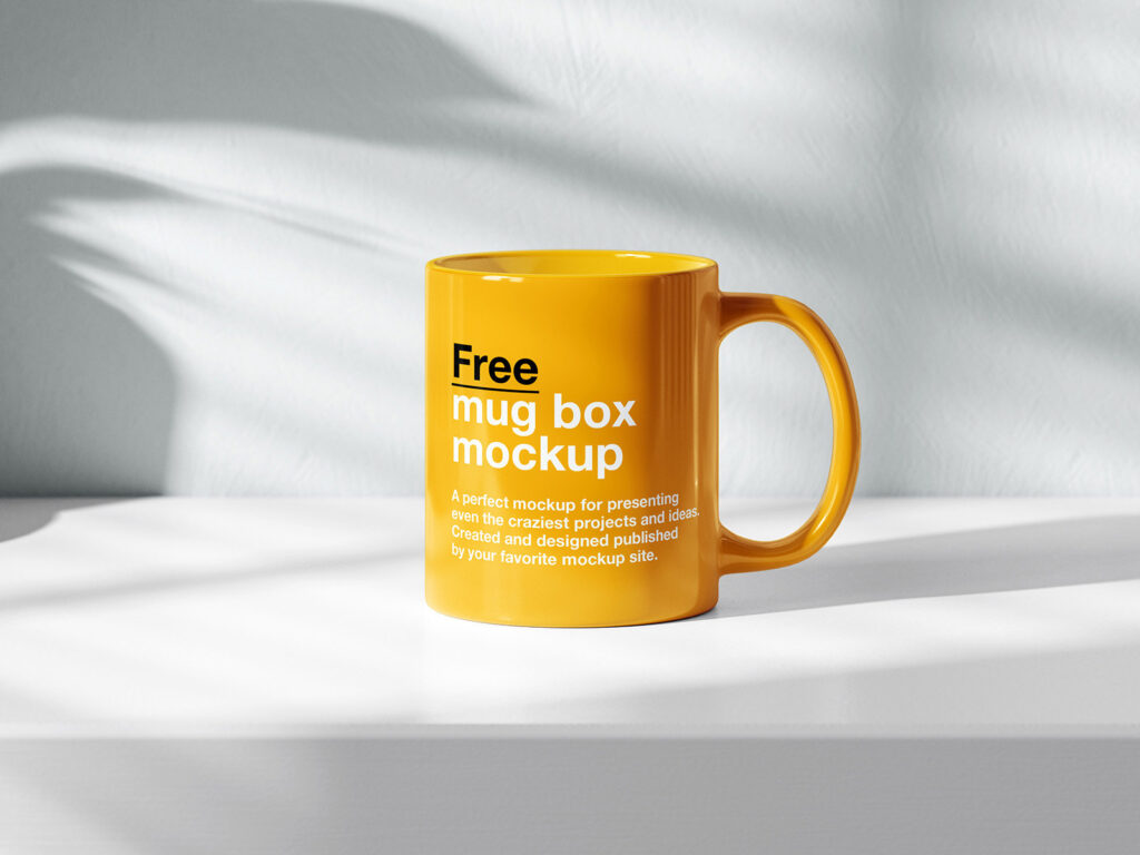 3 Sights of Mug Mockup on White Shelf