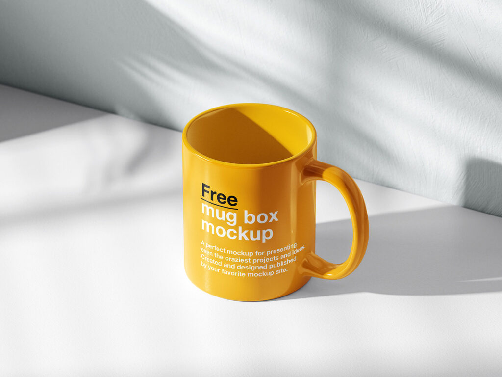 3 Sights of Mug Mockup on White Shelf