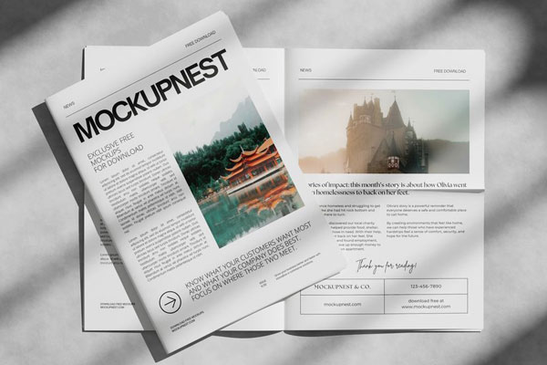 3 Sights of Newspaper Mockup with Shadows