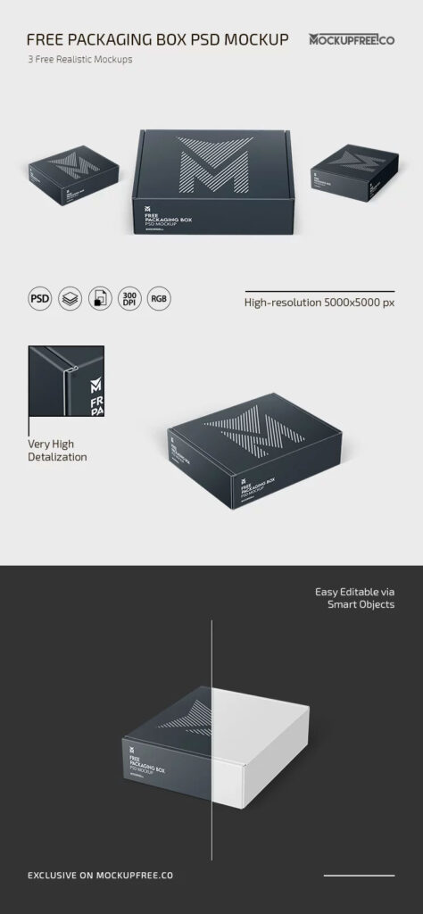 3 Sights of Packaging Box Mockup