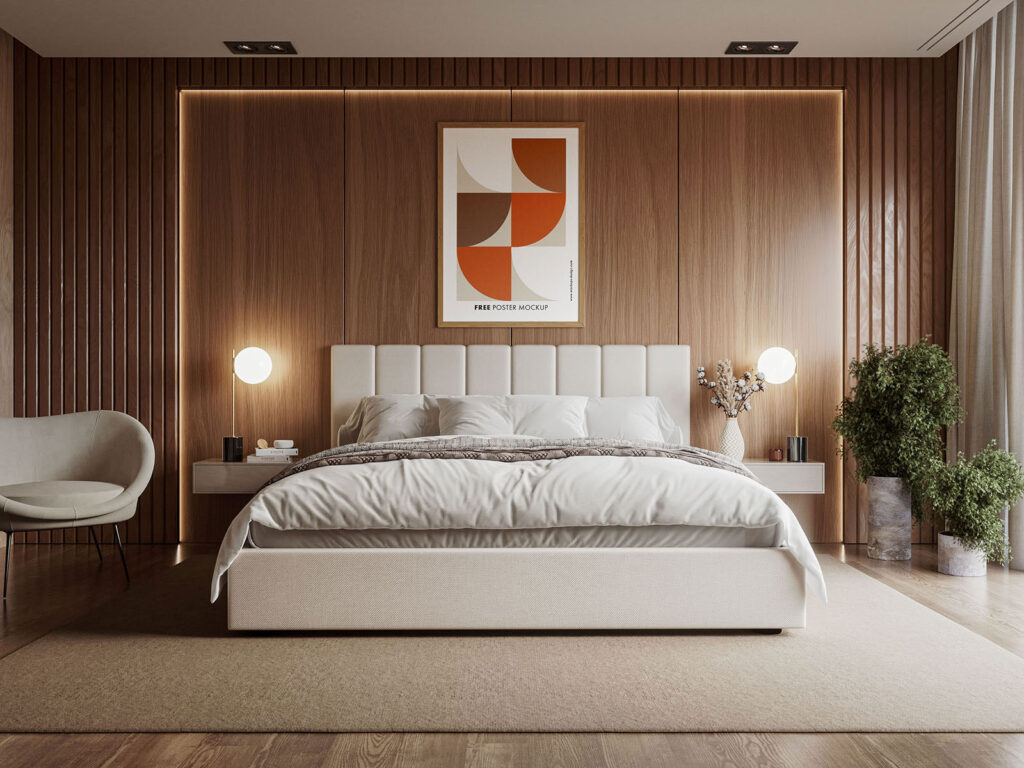 3 Sights of Poster Mockup in Elegant Bedroom
