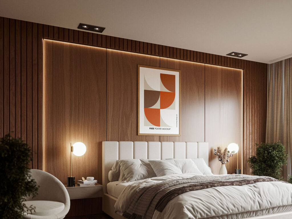 3 Sights of Poster Mockup in Elegant Bedroom