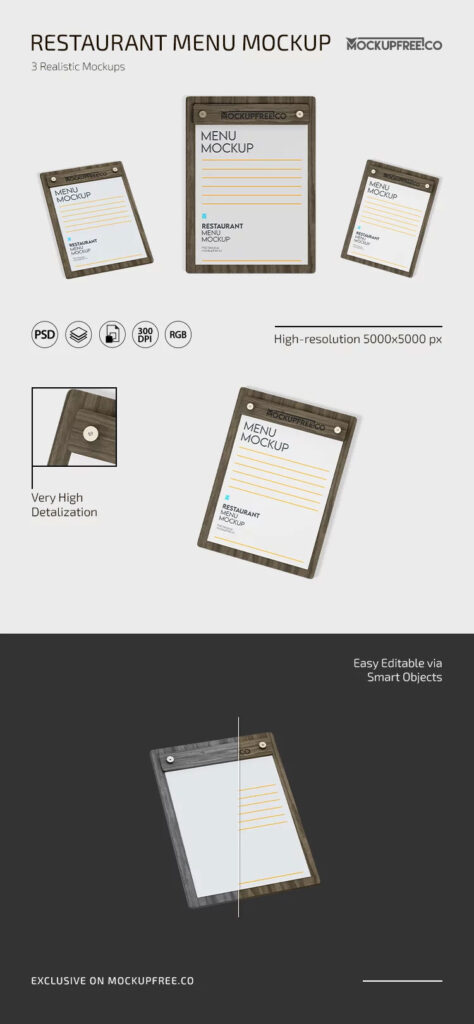 3 Sights of Restaurant Menu Mockup