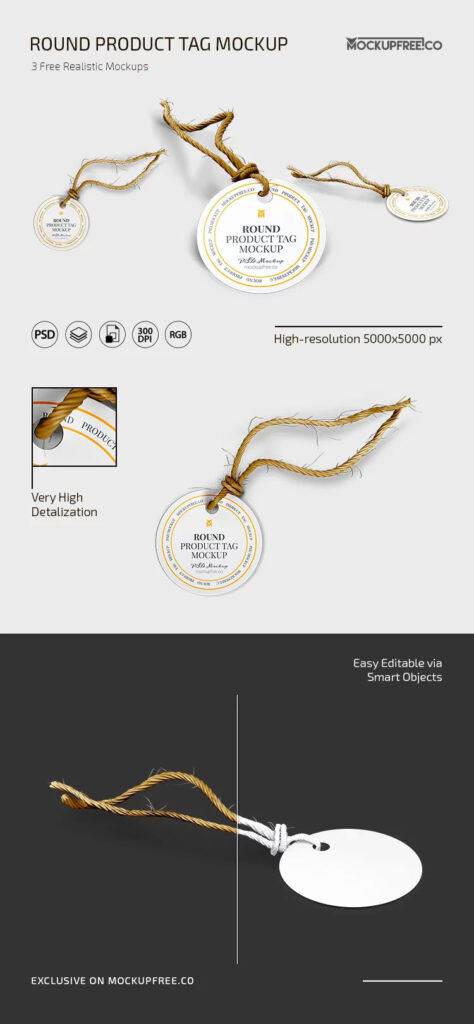 3 Sights of Round Product Tag Mockup