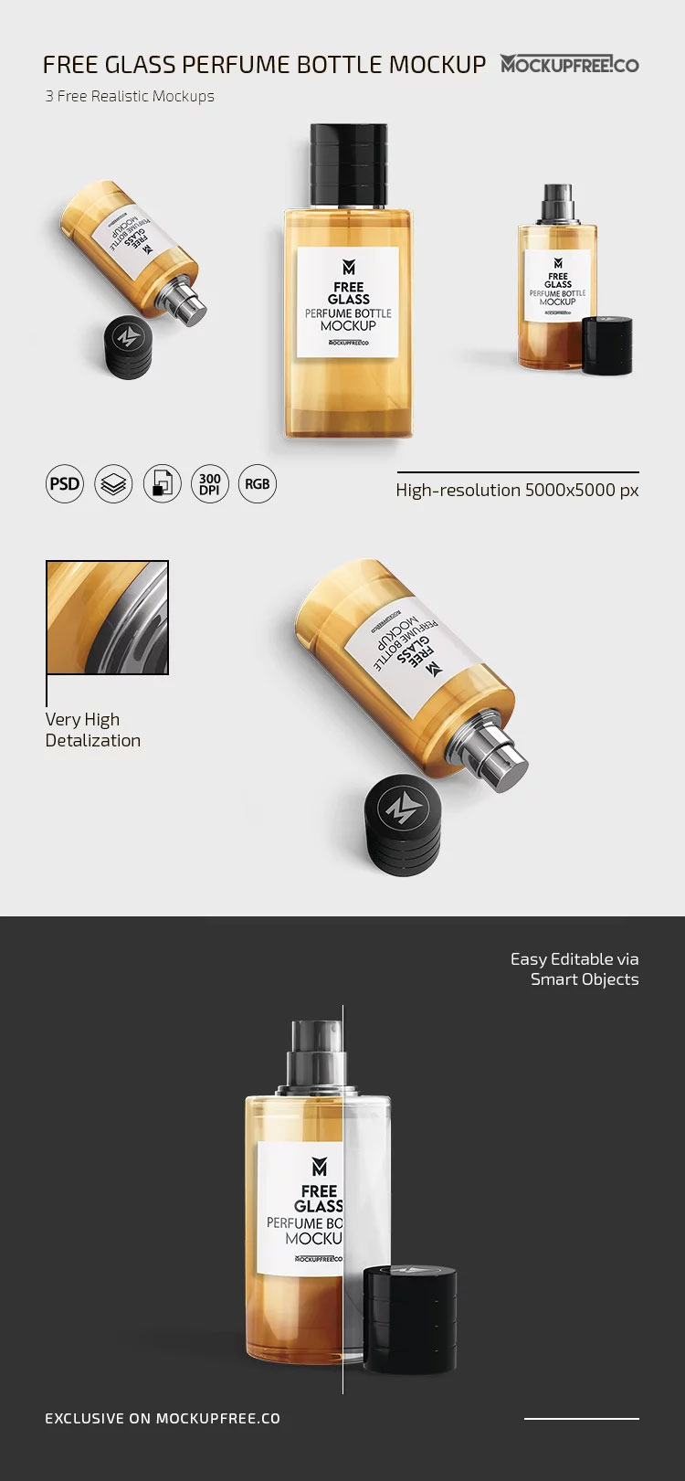 Free 3 Sights of Slim Cologne Perfume Scent Bottle Mockup PSD Template