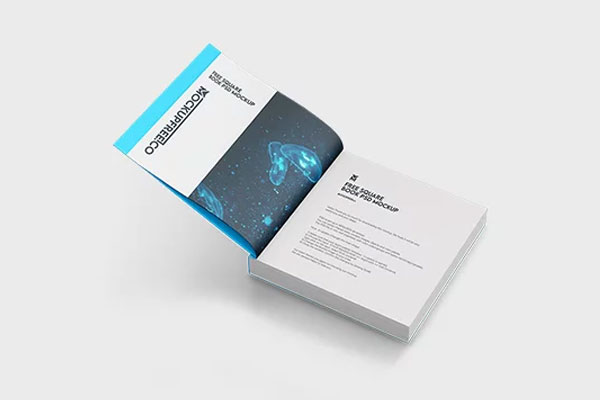 3 Sights of Square Open Book Mockup
