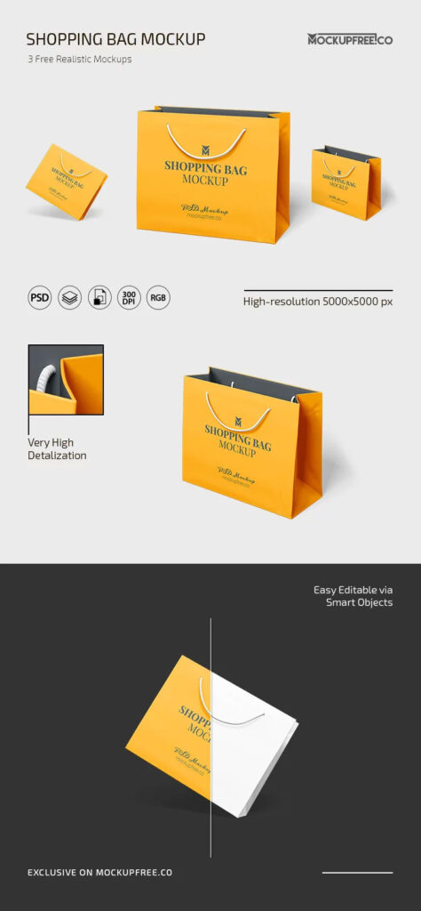 3 Sights of Square Shopping Bag Mockup mockup preview