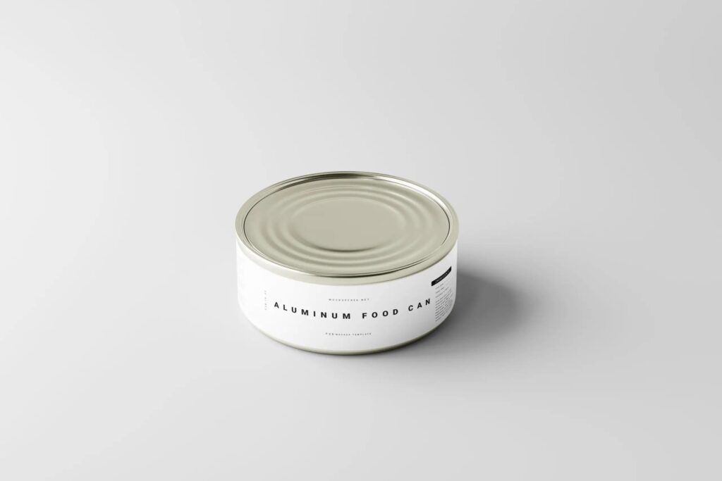 3 Small Aluminum Food Can Mockups in Different Views mockup preview
