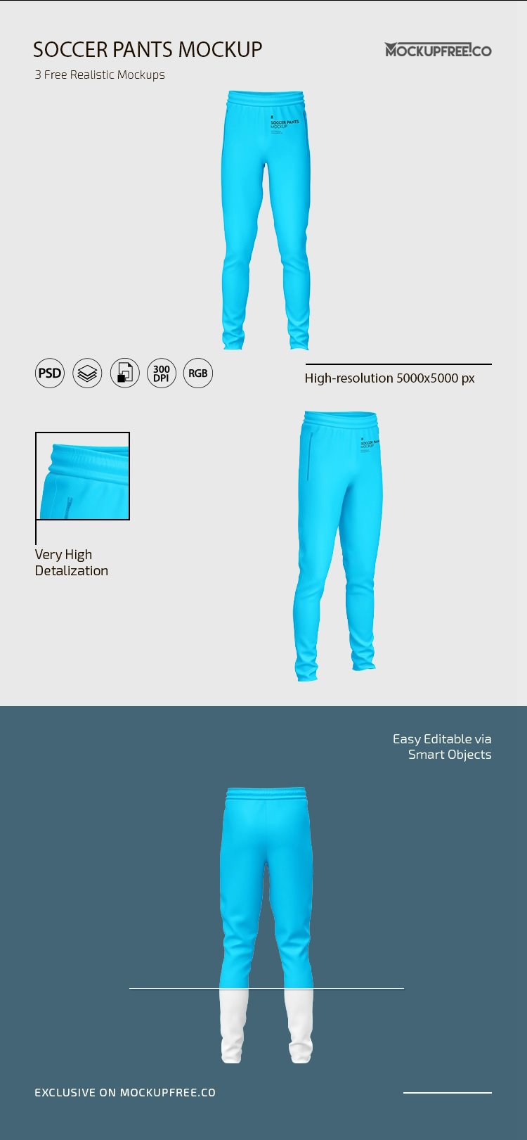3 Soccer Pants Mockups in Various Views FREE PSD