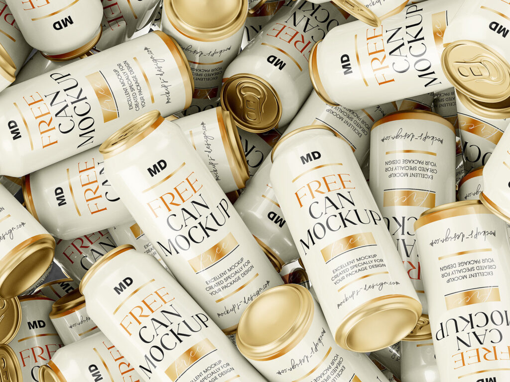 3 Soda Cans Mockups in Close-up Visions