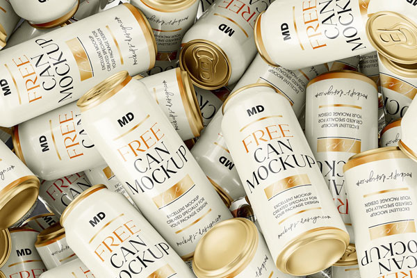 3 Soda Cans Mockups in Close-up Visions