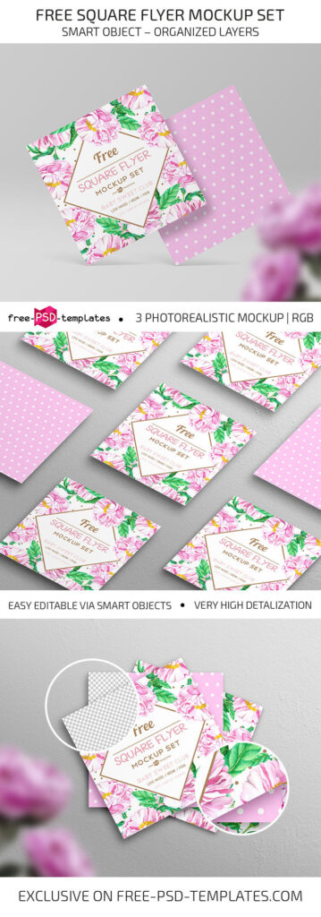 3 Square Flyer Mockup in Different Shots