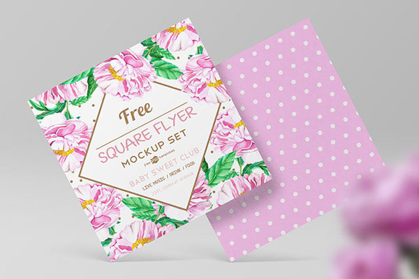 3 Square Flyer Mockup in Different Shots