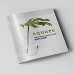 3 Square Magazine Mockups in Open and Closed View