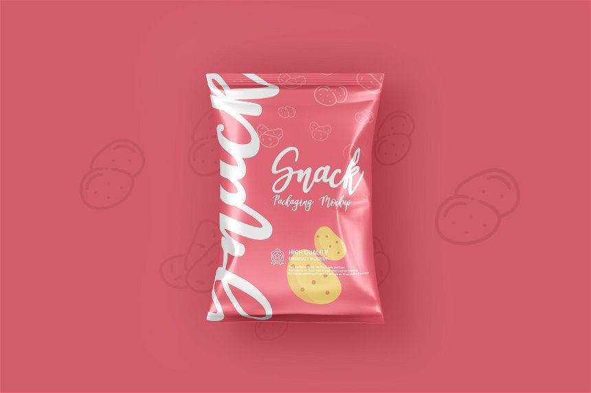 3 Varied Showcases of Chips Snacks Foil Pack Mockup
