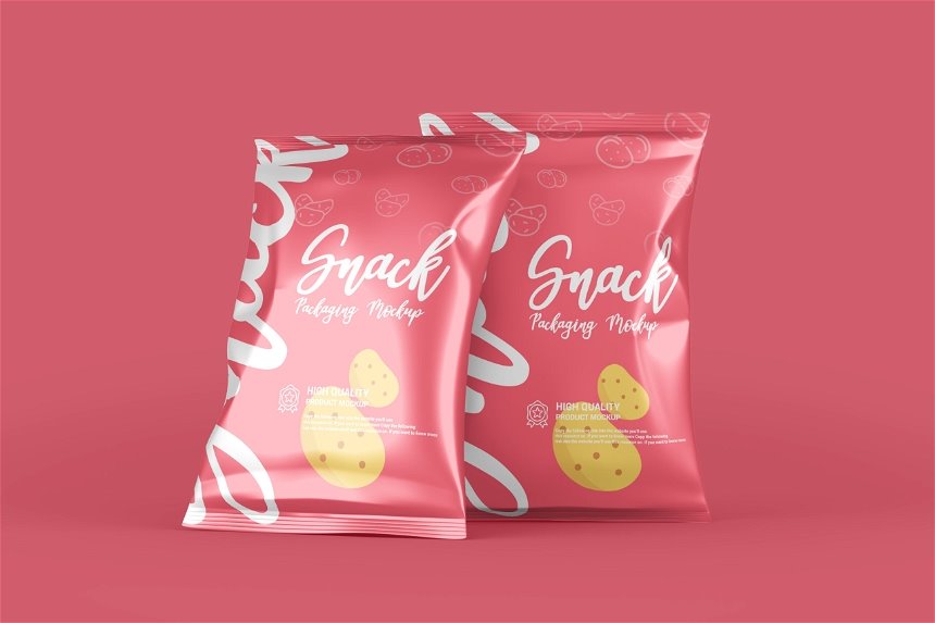 3 Varied Showcases of Chips Snacks Foil Pack Mockup