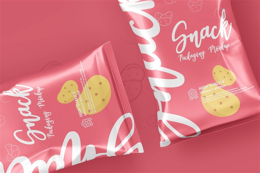 3 Varied Showcases of Chips Snacks Foil Pack Mockup