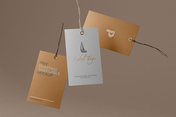 3 Vertical Floating Label Tags with Strings Attached Mockup