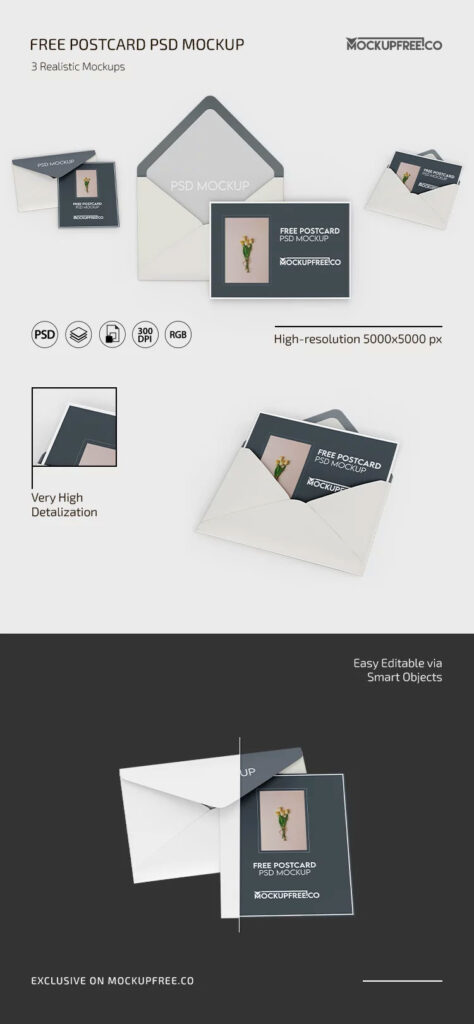3 View of Postcard Mockup
