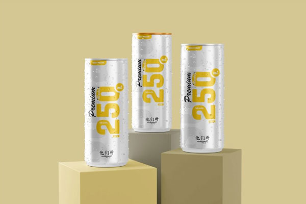 3 Views of 250ml Soda Can Mockup
