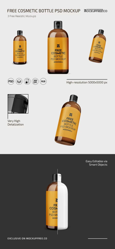 3 Views of Cosmetic Bottle Mockup