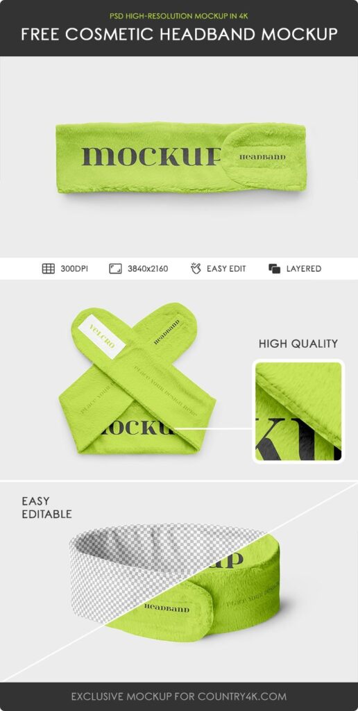 3 Views of Cosmetic Headband Mockup