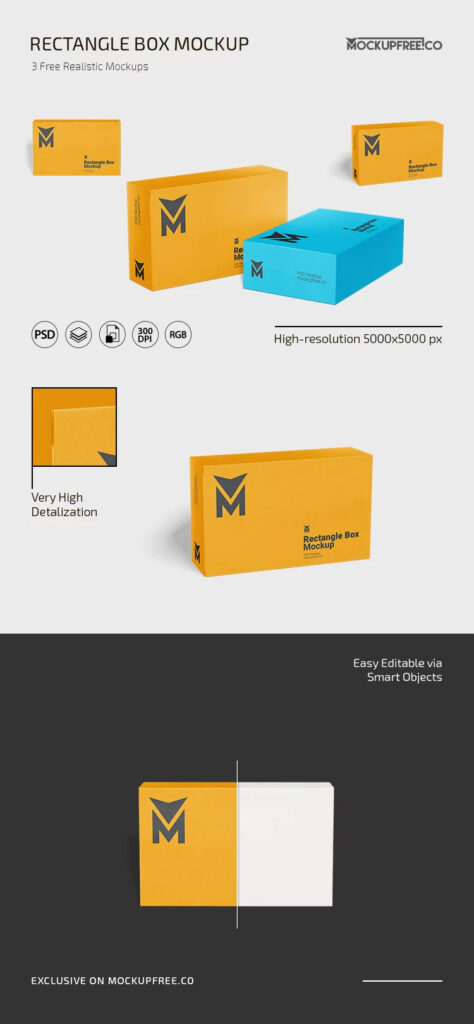 3 Views of Rectangle Box Mockup