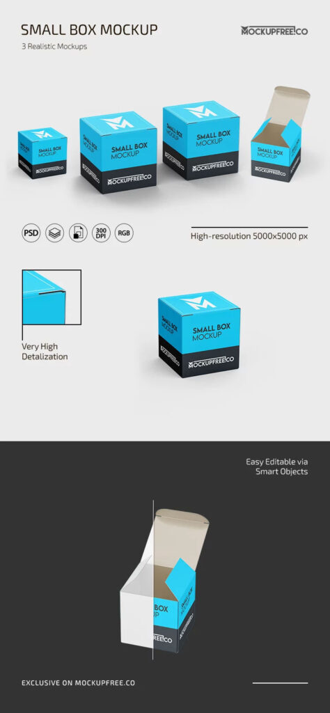 3 Views of Small Square Box Mockup