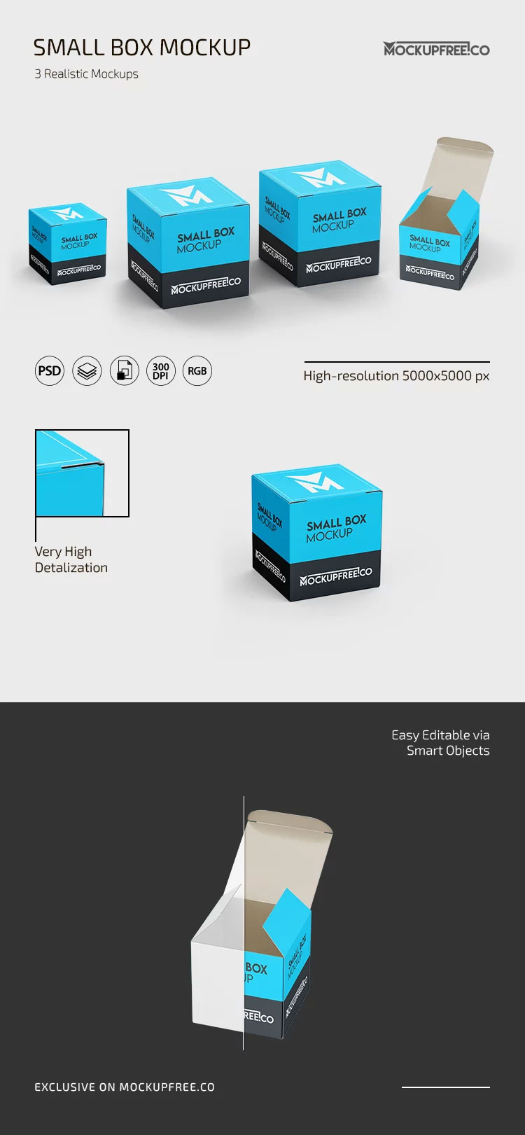 Free 3 Views of Small Square Box Mockup PSD Template